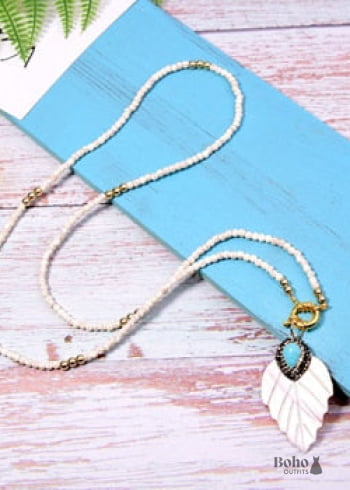 Boho Necklace, Blue Colorful Leaf Shell